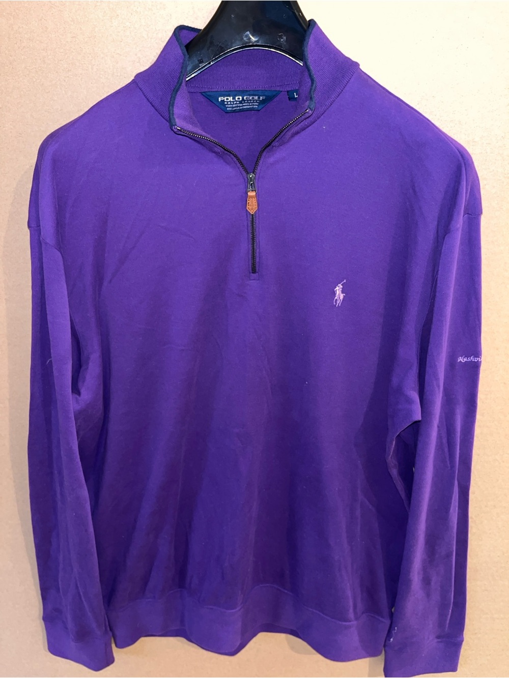 Polo Golf Ralph Lauren Men's Large Purple 1/4 Zip Pullover Performance Sweater